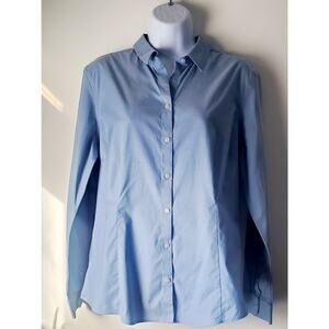 Eddie Bauer Womens Blue Long Sleeve Wrinkle Free Shirt Size PL Preppy Office